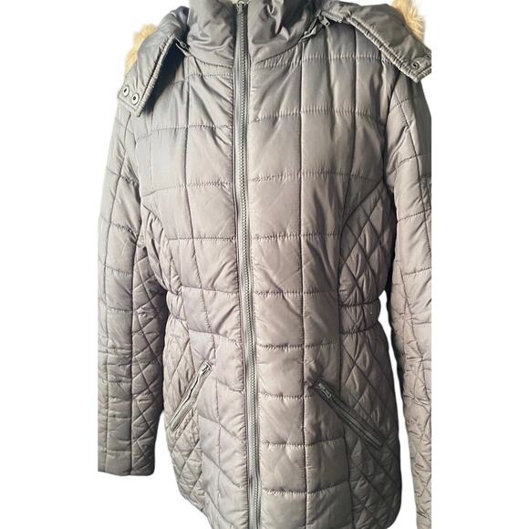 Totes Puffer Coat Weather Stoppers Women M Gray Faux Fur Hood Parka Jacket - Picture 5 of 16